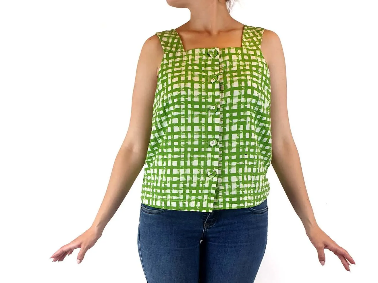 Gorman green and white check sleevless top size 10