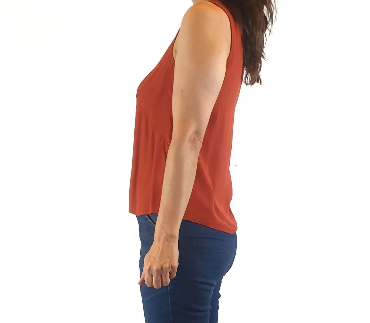 Gorman red sleeveless top with flattering  v-neckline size 8