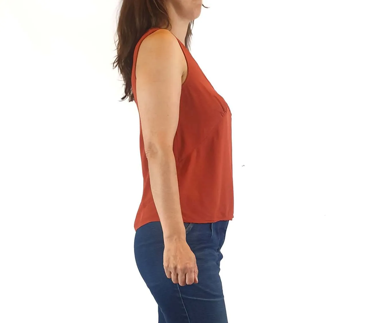 Gorman red sleeveless top with flattering  v-neckline size 8