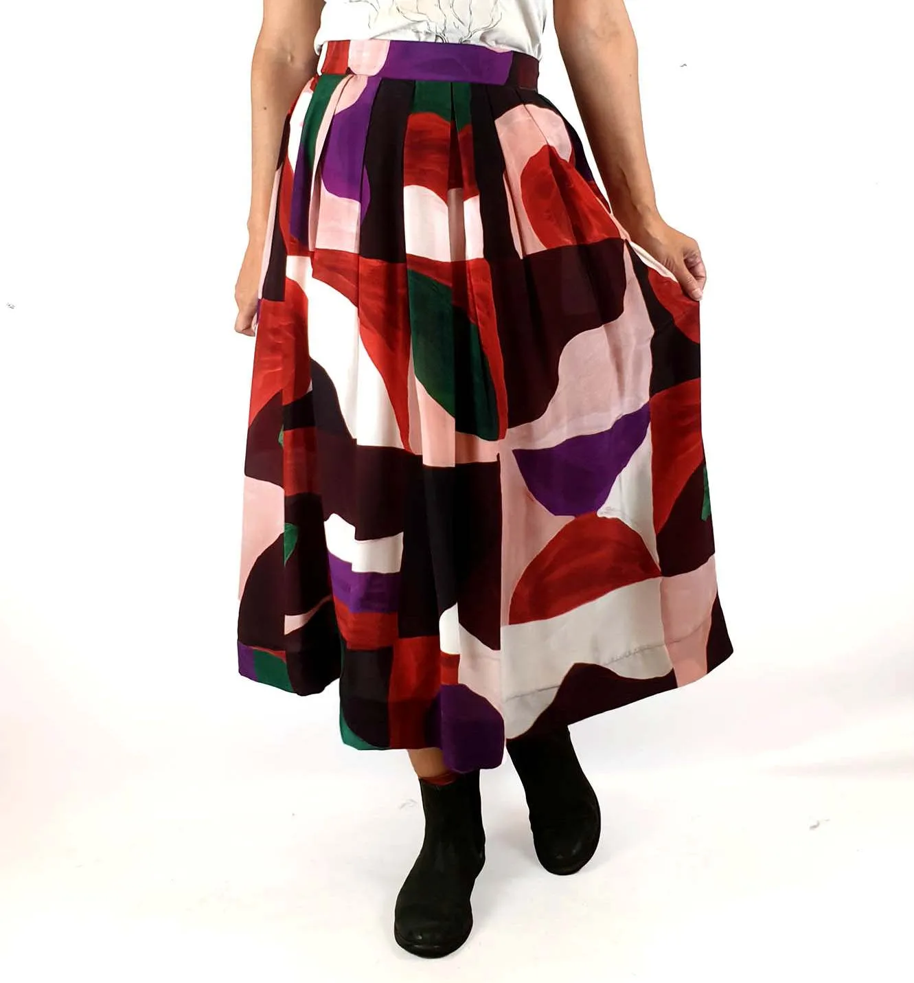 Gorman unique print silk blend pleated skirt size 8