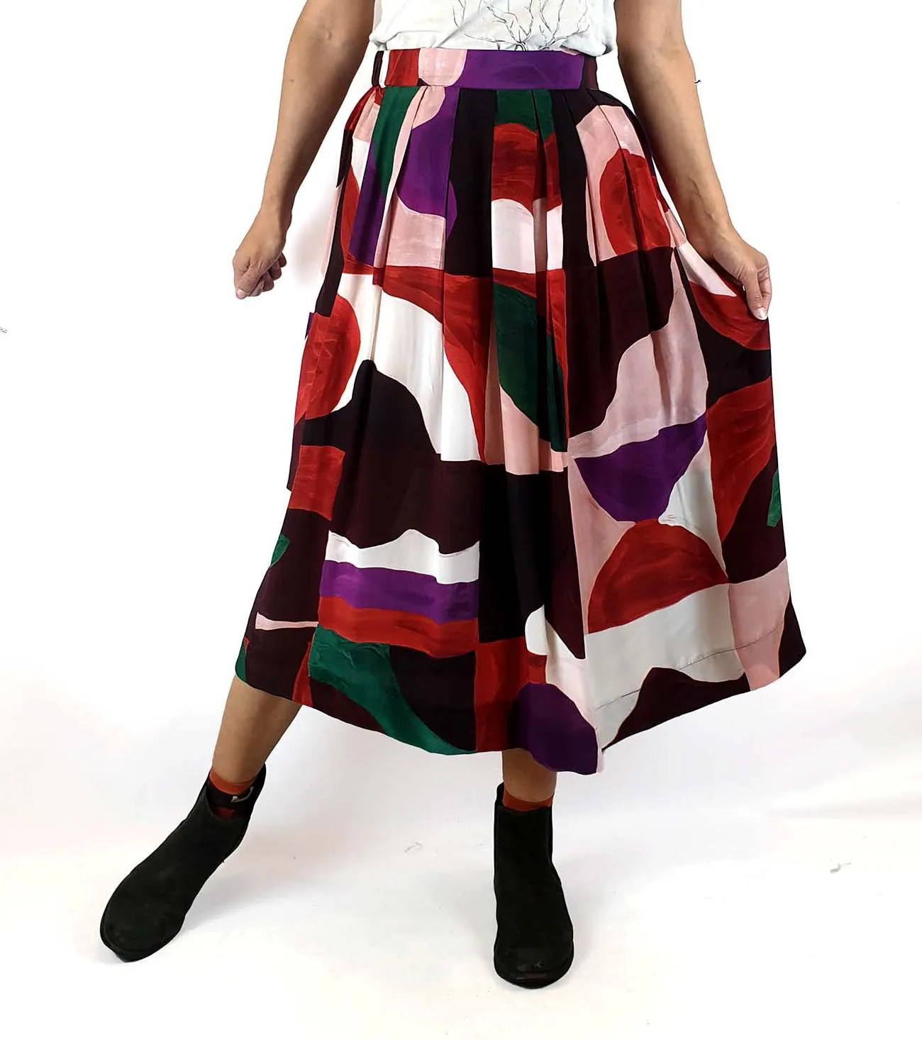 Gorman unique print silk blend pleated skirt size 8