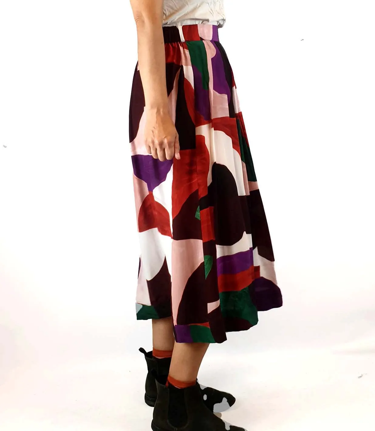 Gorman unique print silk blend pleated skirt size 8