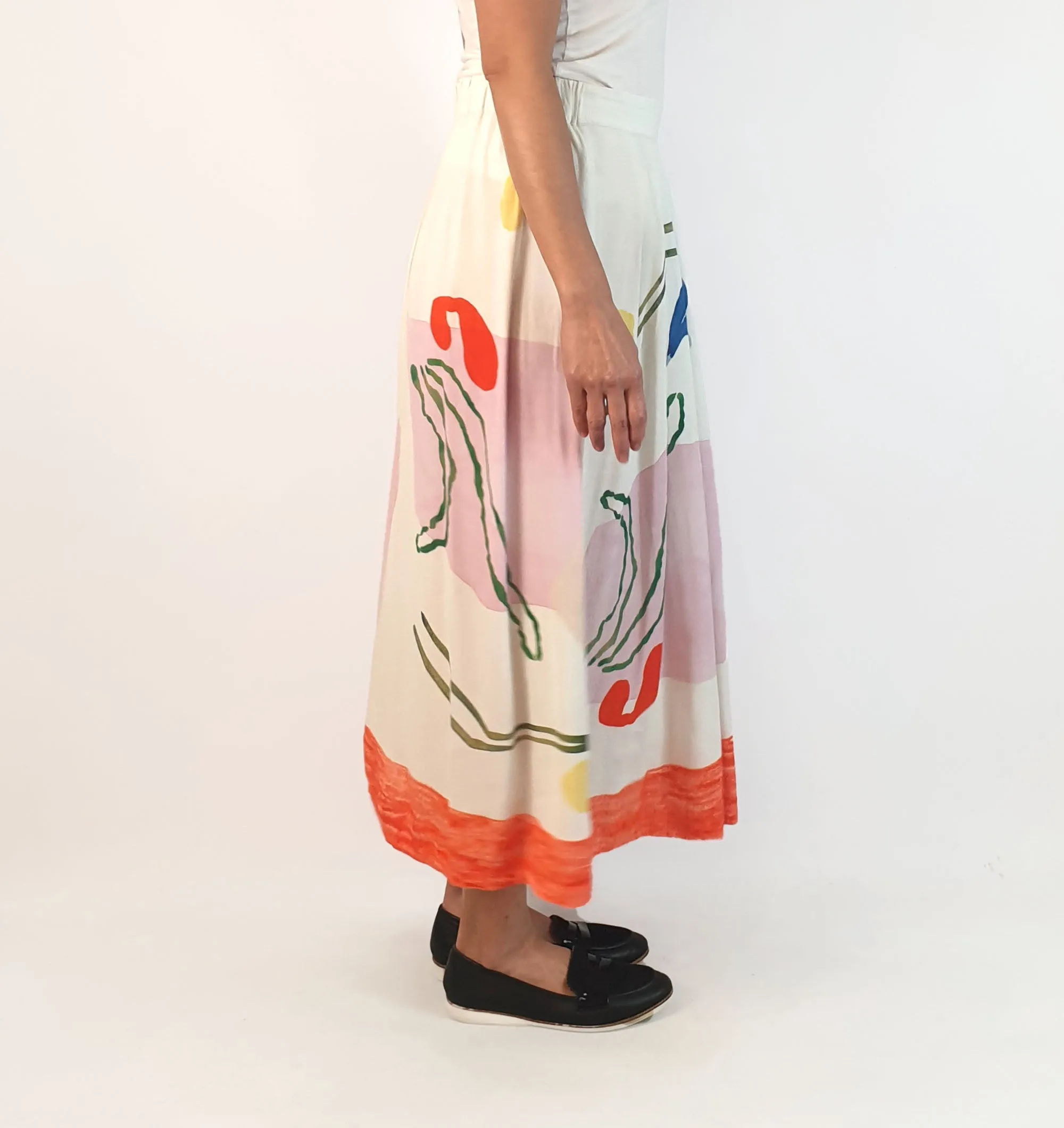 Gorman white-based unique print skirt size 10