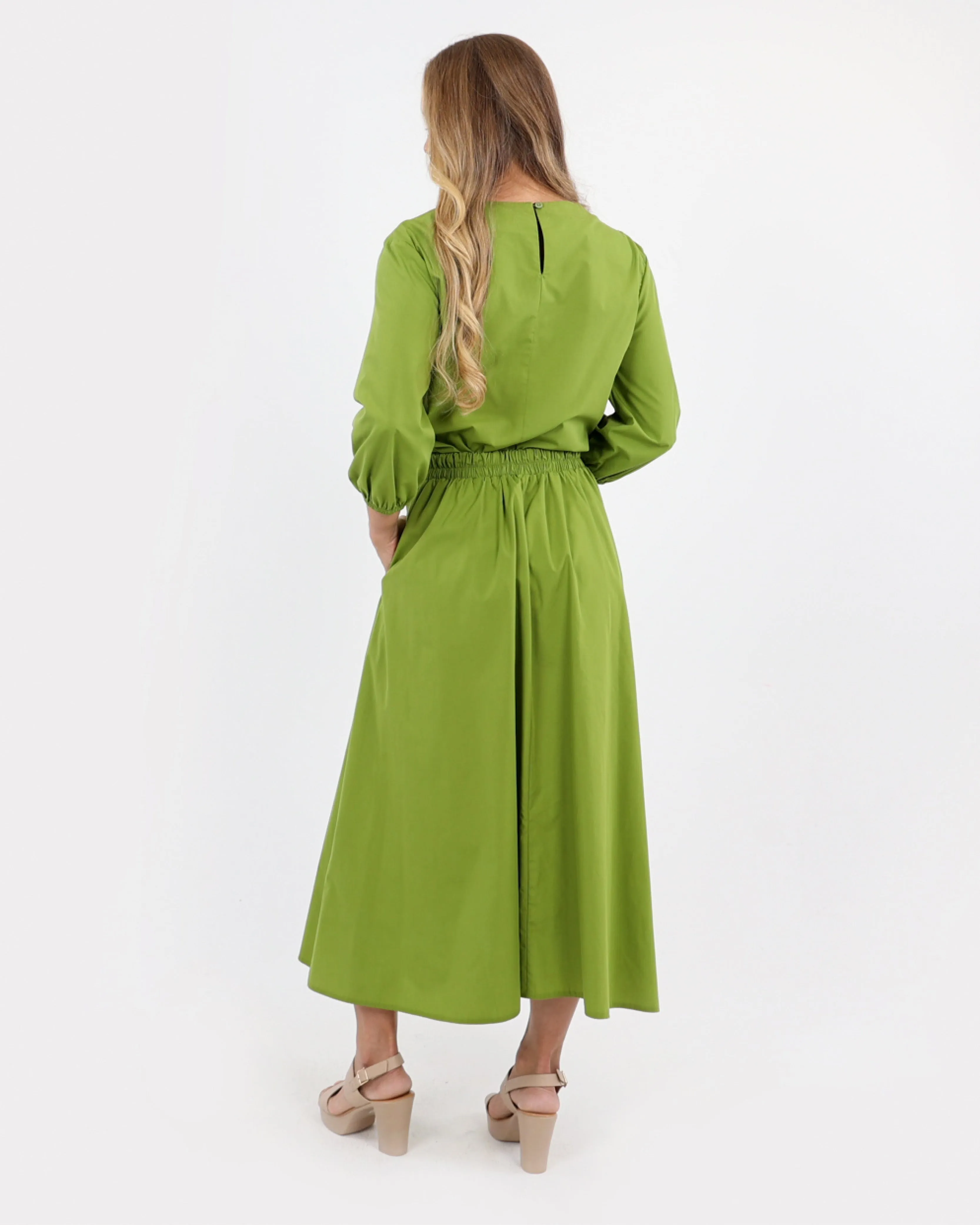 Green Cotton Poplin Flared Skirt