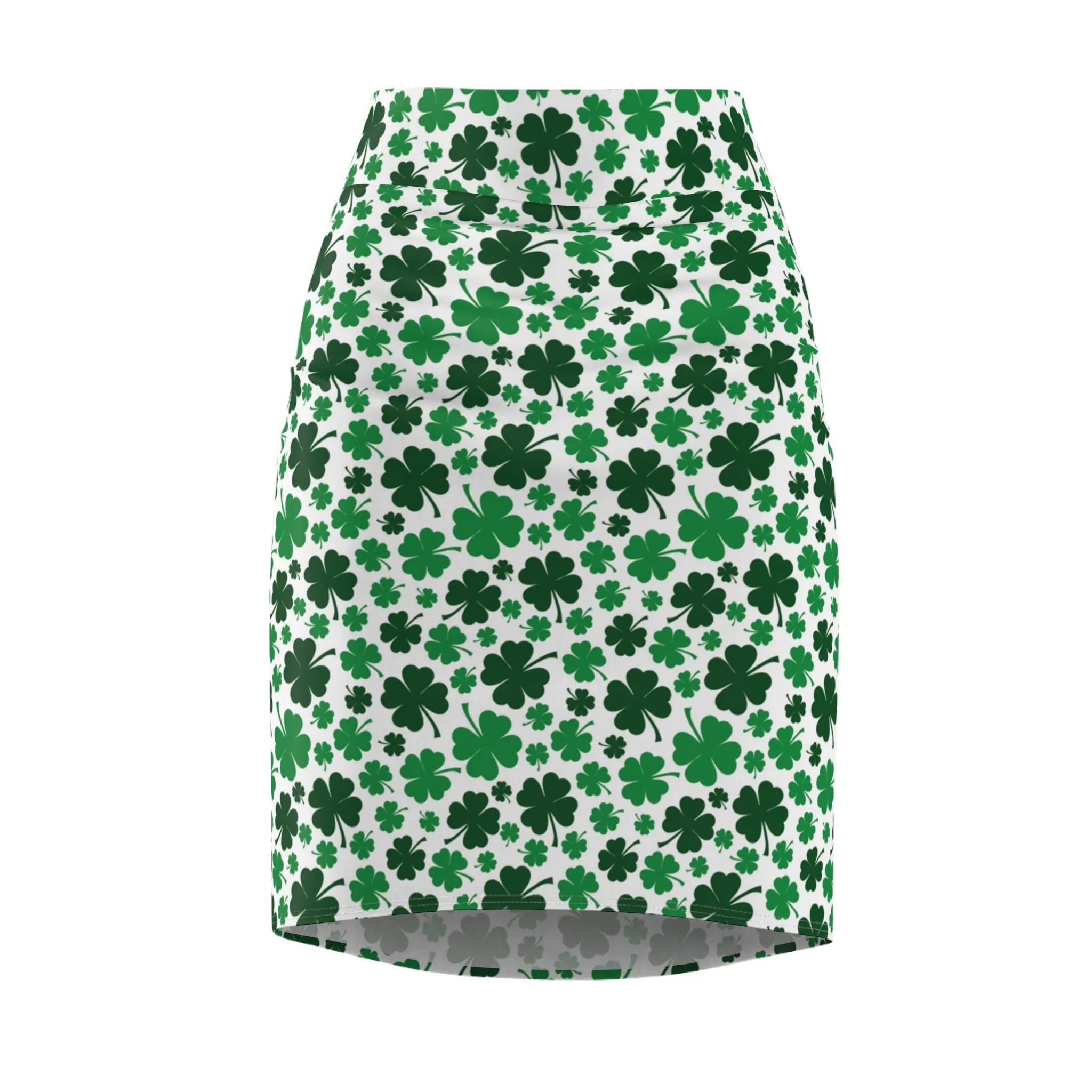 Green White Shamrock St Patricks Day Womens Tight Short Pencil Skirt - Saiko Studio