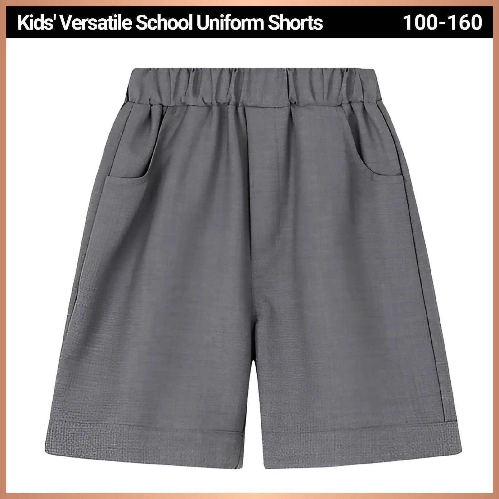 Grey Kids Boys Summer Shorts Casual Sport Elastic Waist Pants Breathable Cotton
