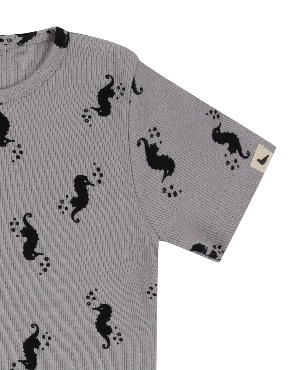 Grey Seahorse Print T-Shirt & Short Set