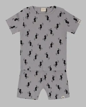 Grey Seahorse Print T-Shirt & Short Set