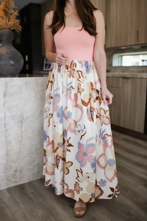 Haddie Textured Floral-Print A-Line Maxi Skirt