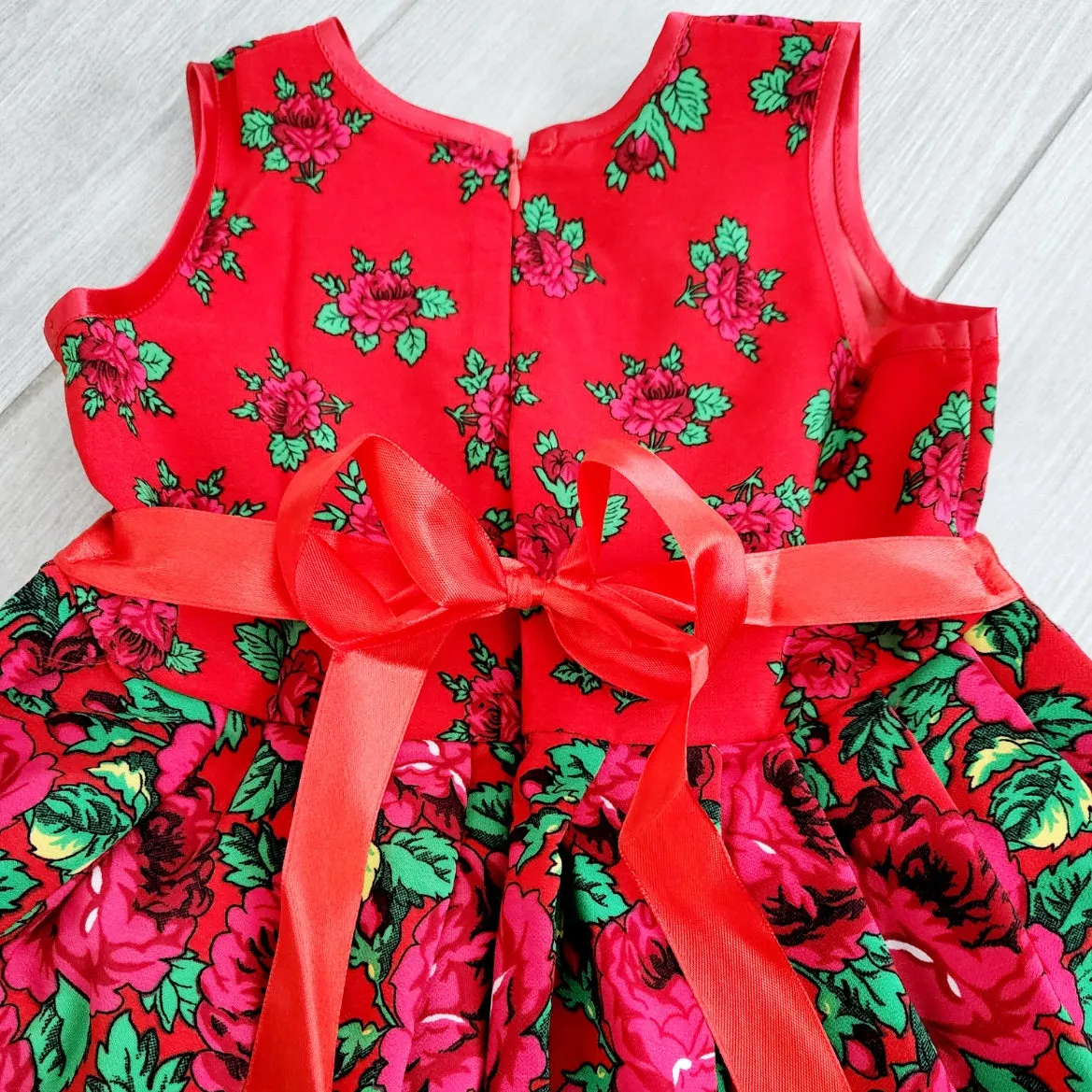 Handmade Baby Girl Toddler Polish Floral Folk Art Dress, Red S (3-4 Years)