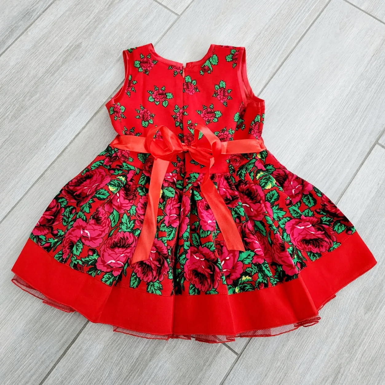 Handmade Baby Girl Toddler Polish Floral Folk Art Dress, Red S (3-4 Years)