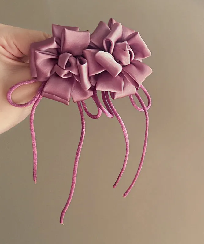 Handmade Purple Alloy Silk Floral Butterfly Tassel Drop Earrings