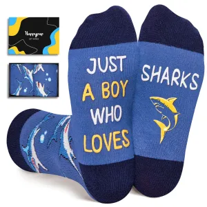 HAPPYPOP Silly Shark Socks for Boys - Funny Shark Gifts Kids 7-9 Years, Novelty Animal Lover Gifts Shark Socks