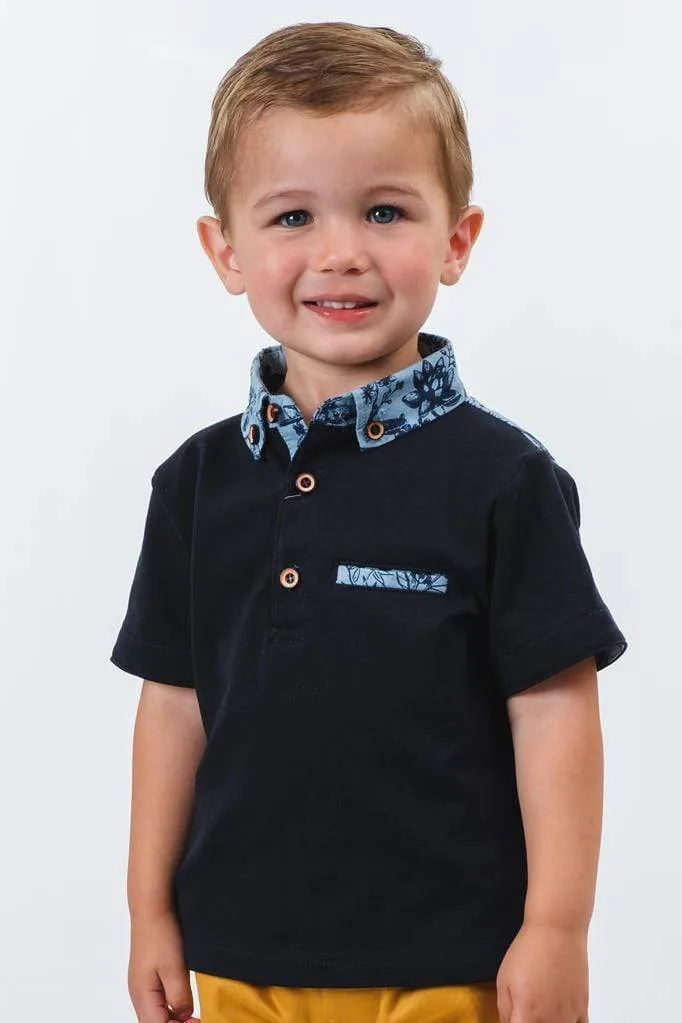 Harold: Navy floral trim polo