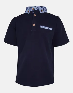 Harold: Navy floral trim polo
