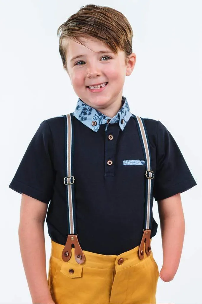 Harold: Navy floral trim polo