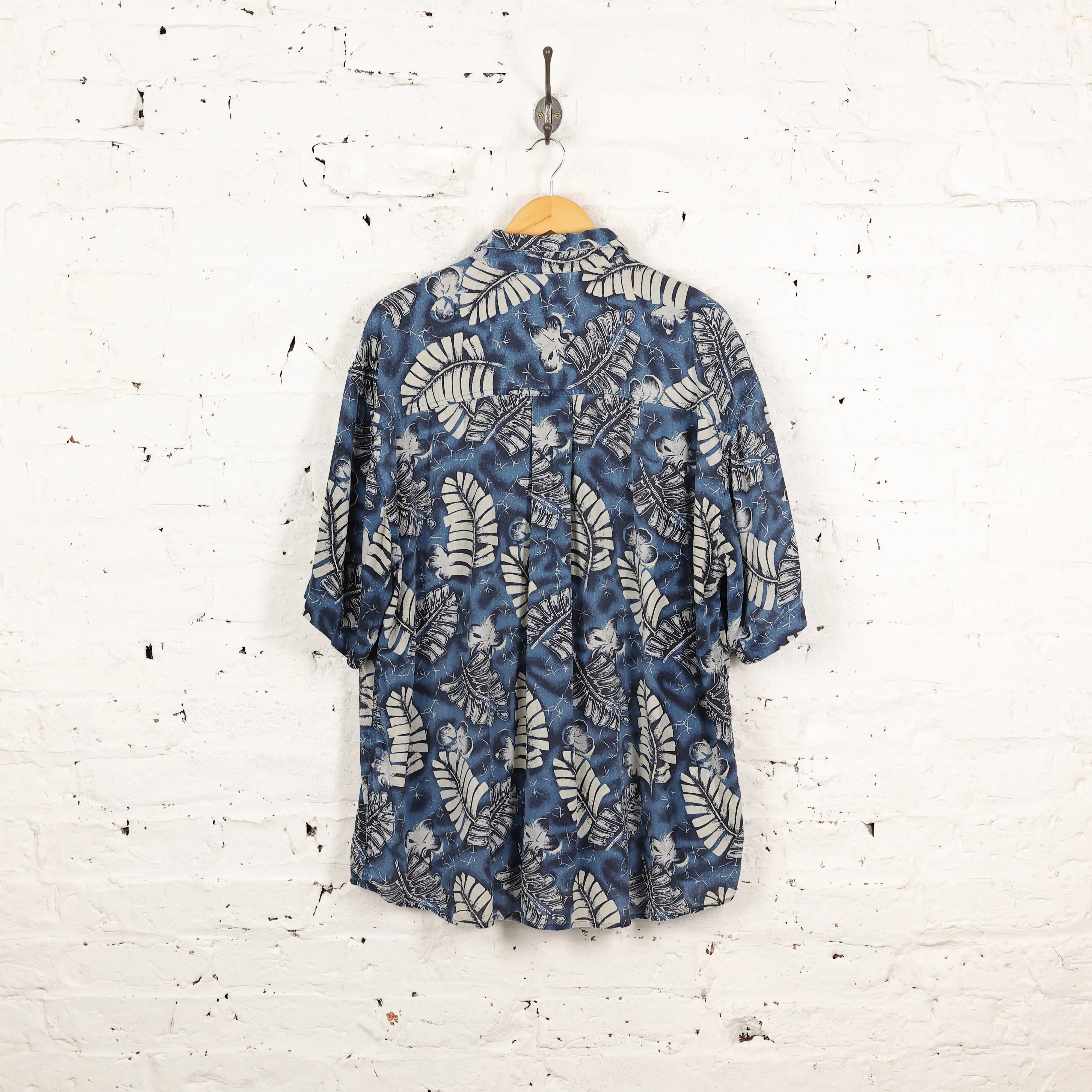 Hawaiian Leaves Pattern Shirt - Blue - XL