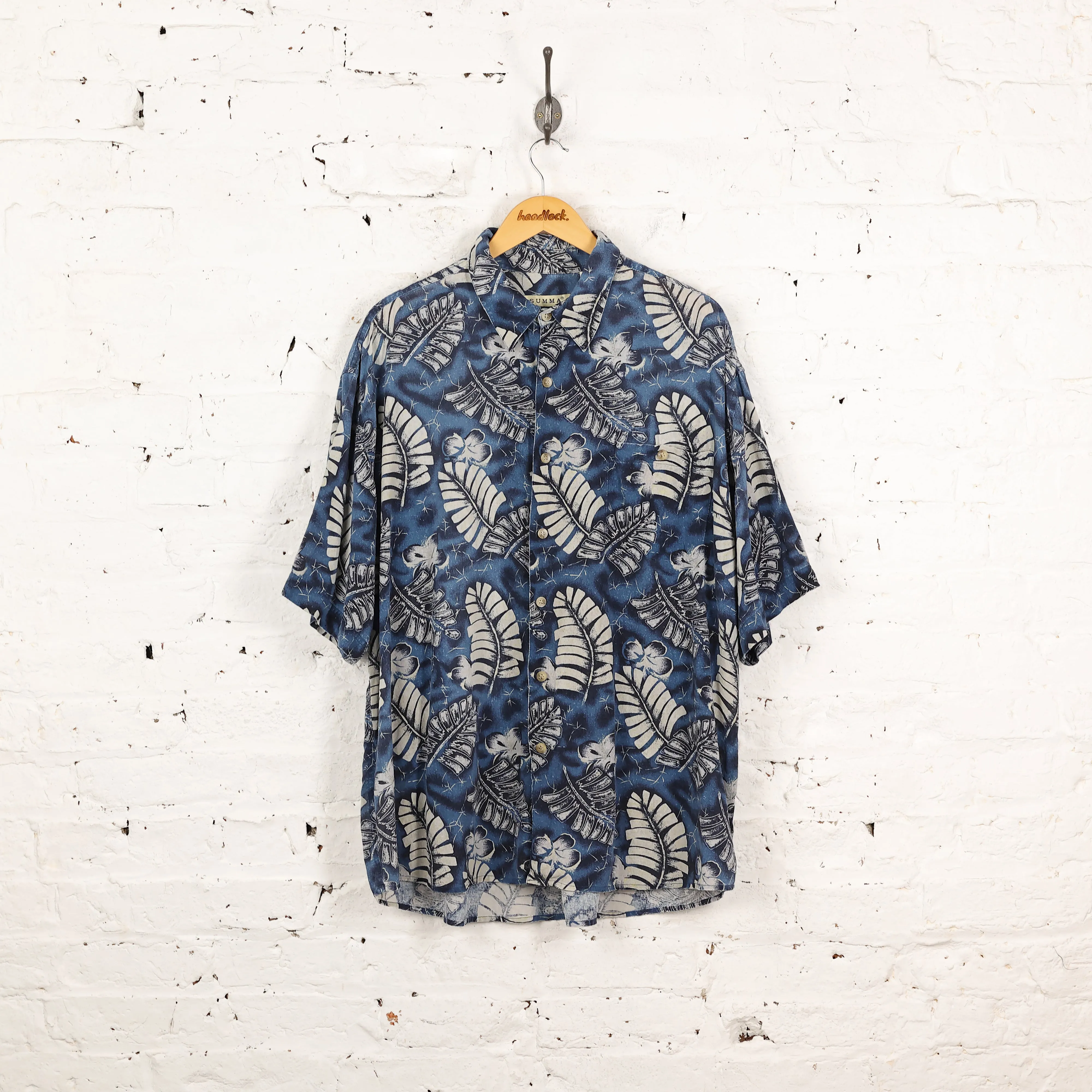 Hawaiian Leaves Pattern Shirt - Blue - XL
