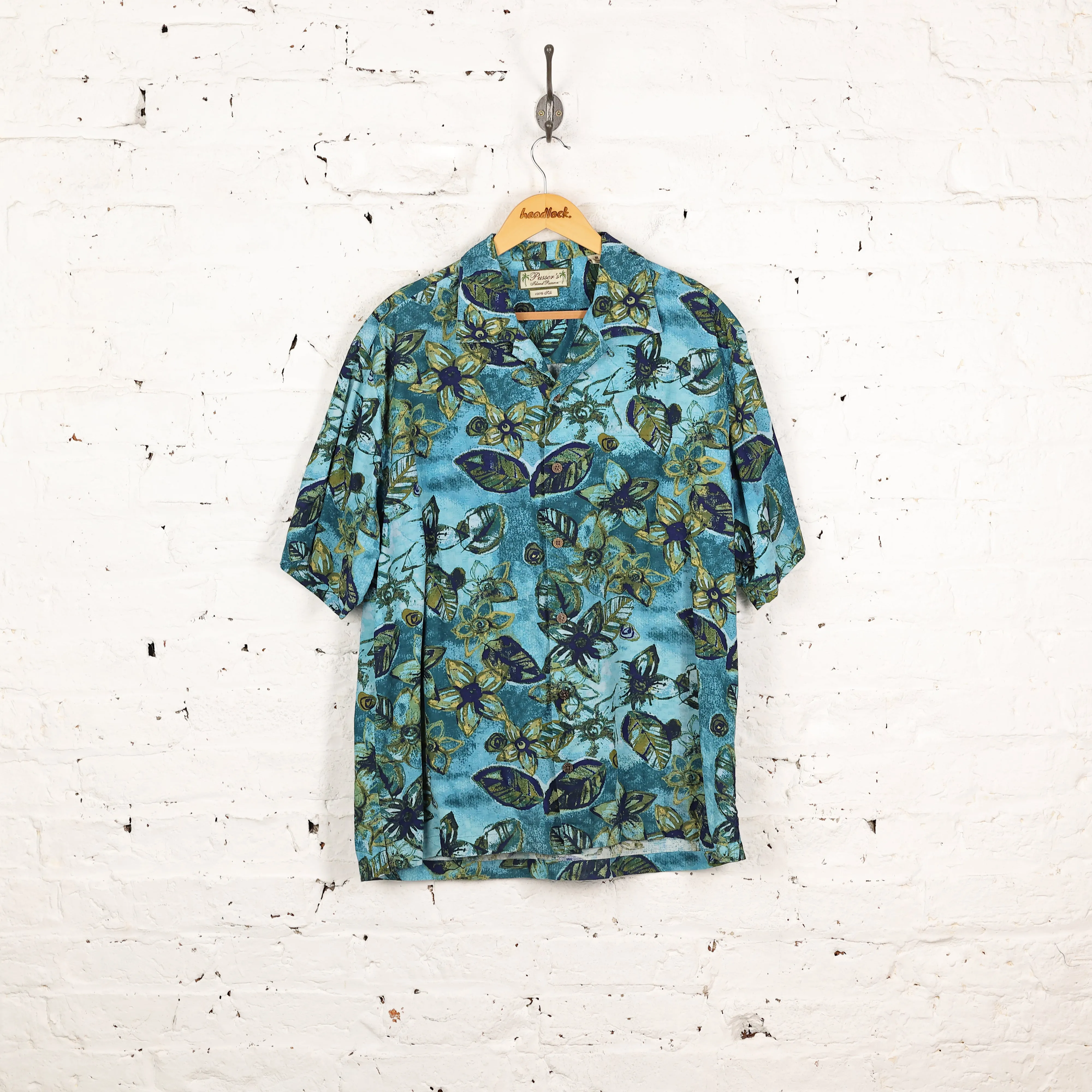 Hawaiian Print Pattern Shirt - Blue - M