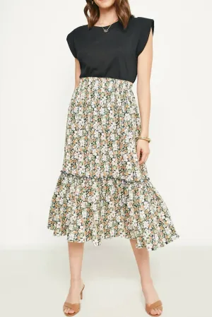 Hayden La - Floral Pleated Ruffled Skirt
