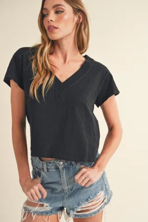 Hazel Blues® |  Aemi   Co Side Slit V-Neck Short Sleeve Cropped T-Shirt
