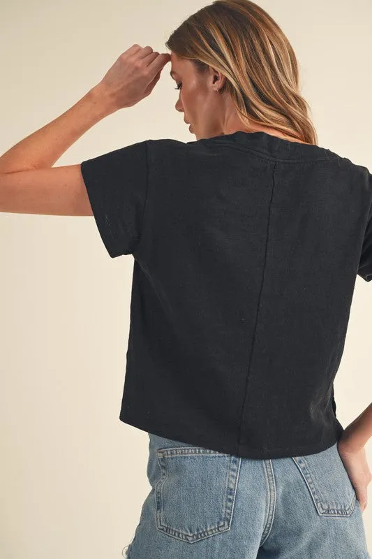 Hazel Blues® |  Aemi   Co Side Slit V-Neck Short Sleeve Cropped T-Shirt