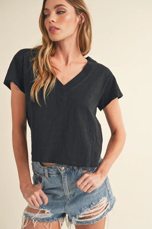 Hazel Blues® |  Aemi   Co Side Slit V-Neck Short Sleeve Cropped T-Shirt