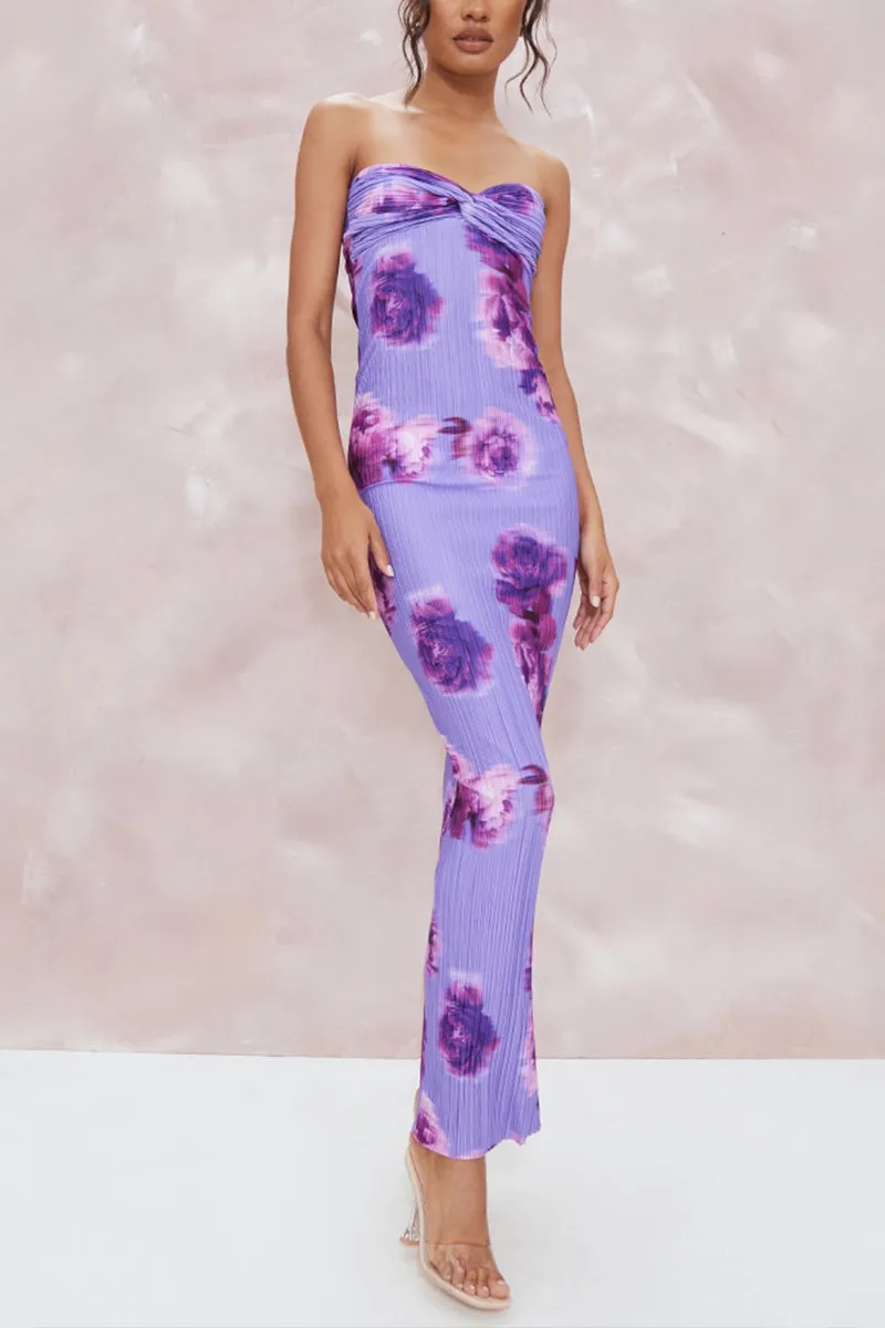 HBQ1244 Floral Bust Knot Maxi Dress
