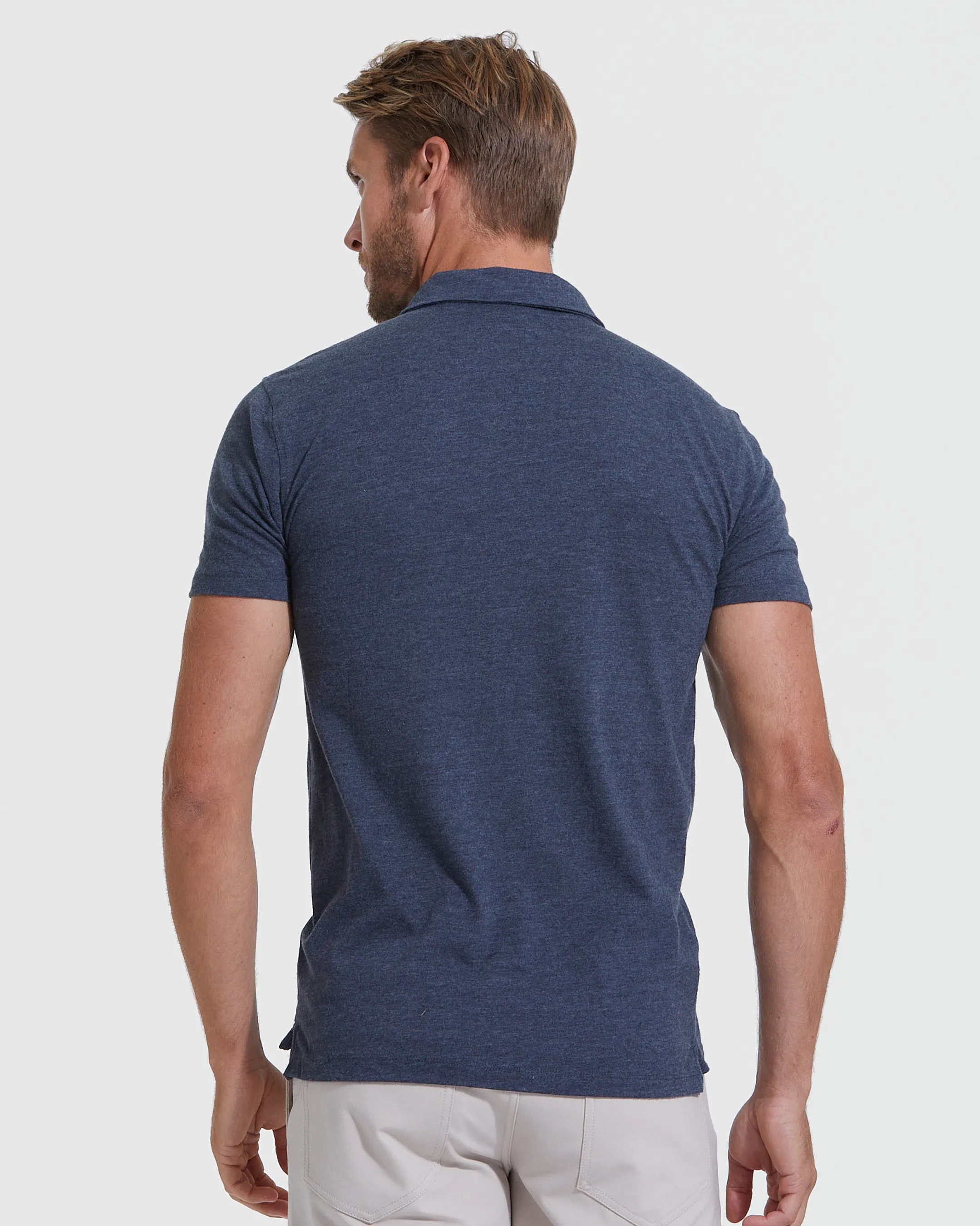 Heather Navy Short Sleeve Polo