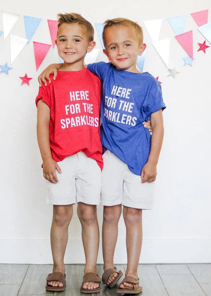 Here for the Sparklers | Kids 4th of July Tee BLUE