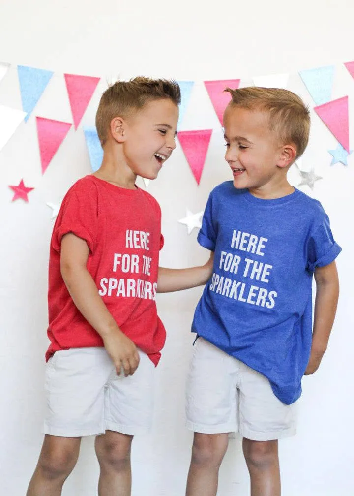 Here for the Sparklers | Kids 4th of July Tee BLUE