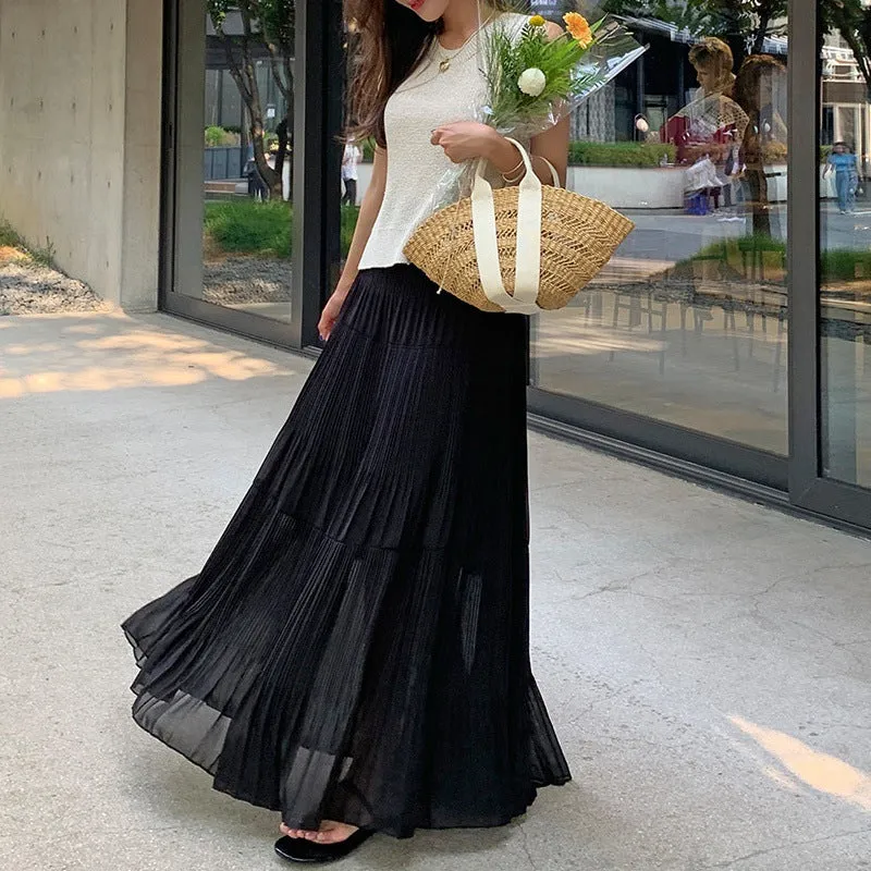 High Waist Pleated Umbrella Skirt