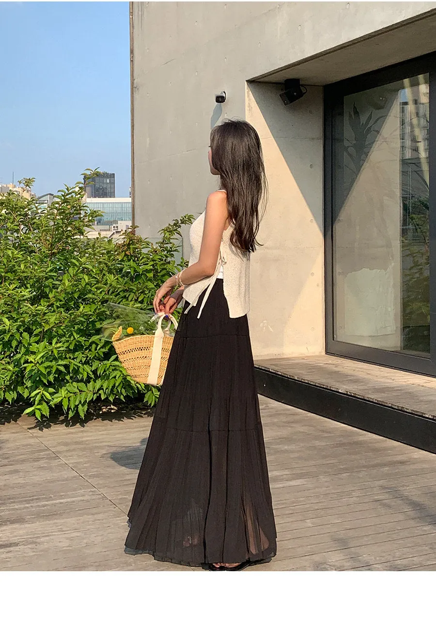 High Waist Pleated Umbrella Skirt