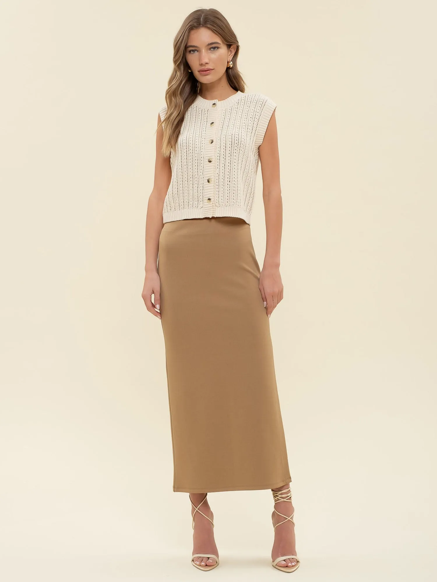 High Waist Side Slit Midi Pencil Skirt