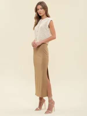 High Waist Side Slit Midi Pencil Skirt