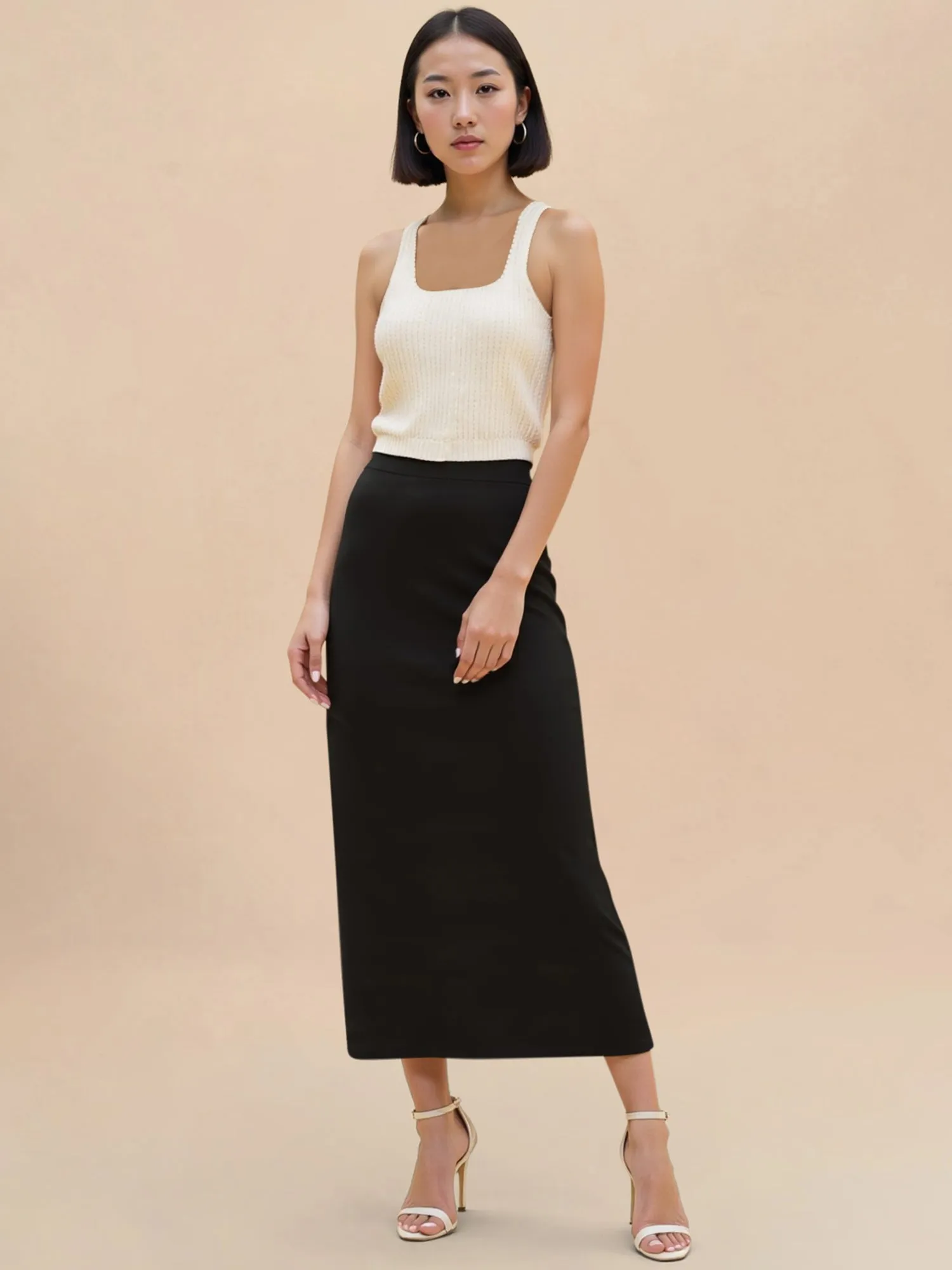 High Waist Side Slit Midi Pencil Skirt