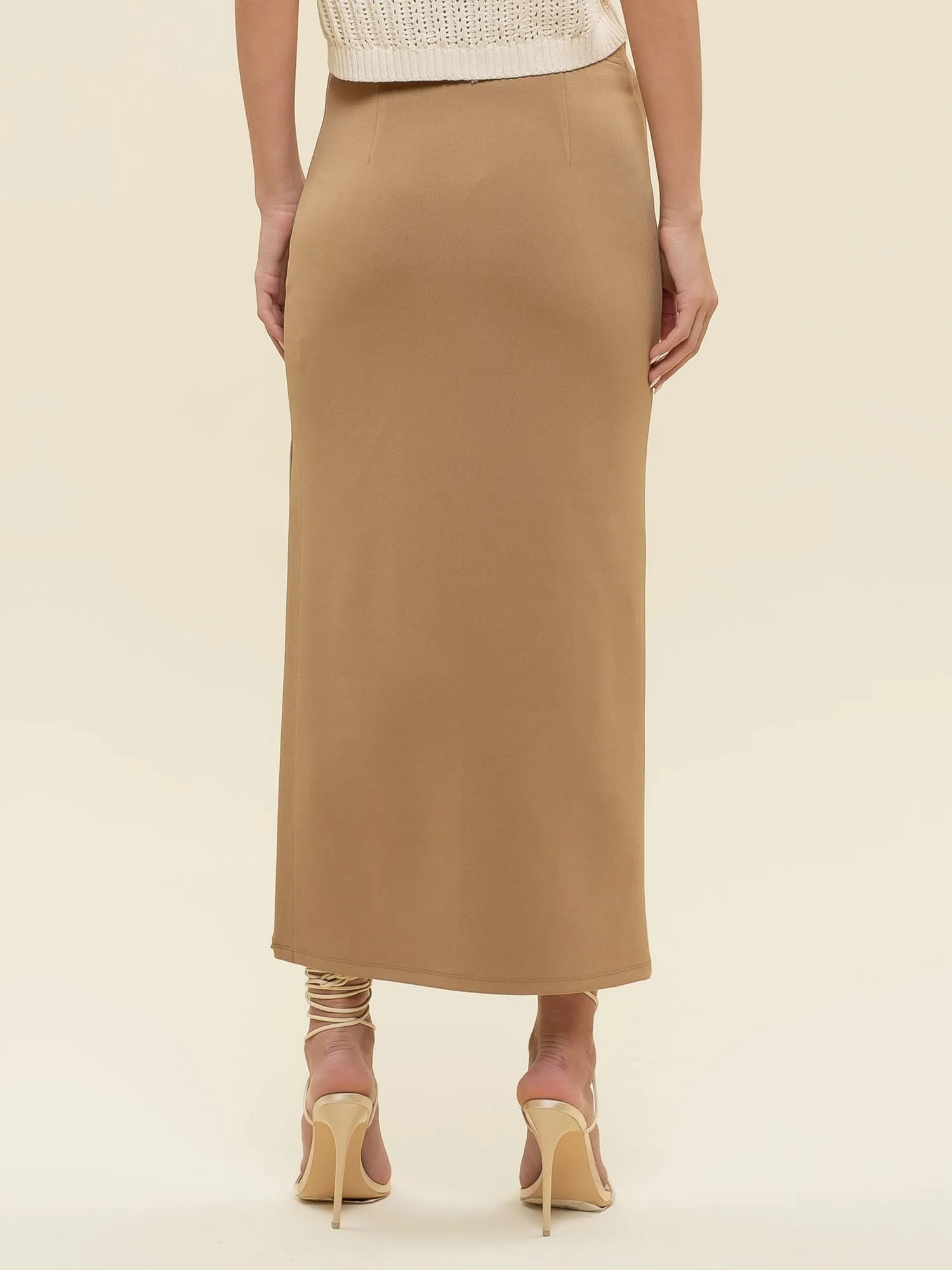 High Waist Side Slit Midi Pencil Skirt