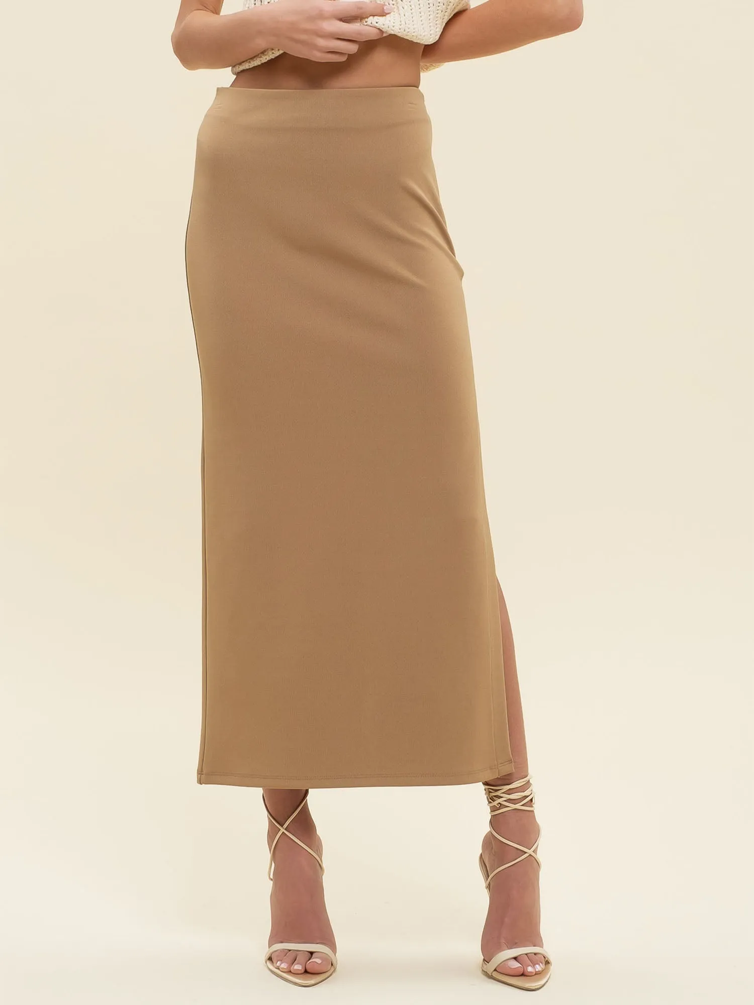 High Waist Side Slit Midi Pencil Skirt