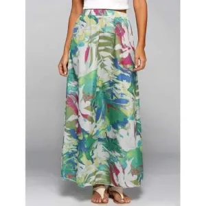 High Waisted Chiffon Printed Maxi Skirt - Xl