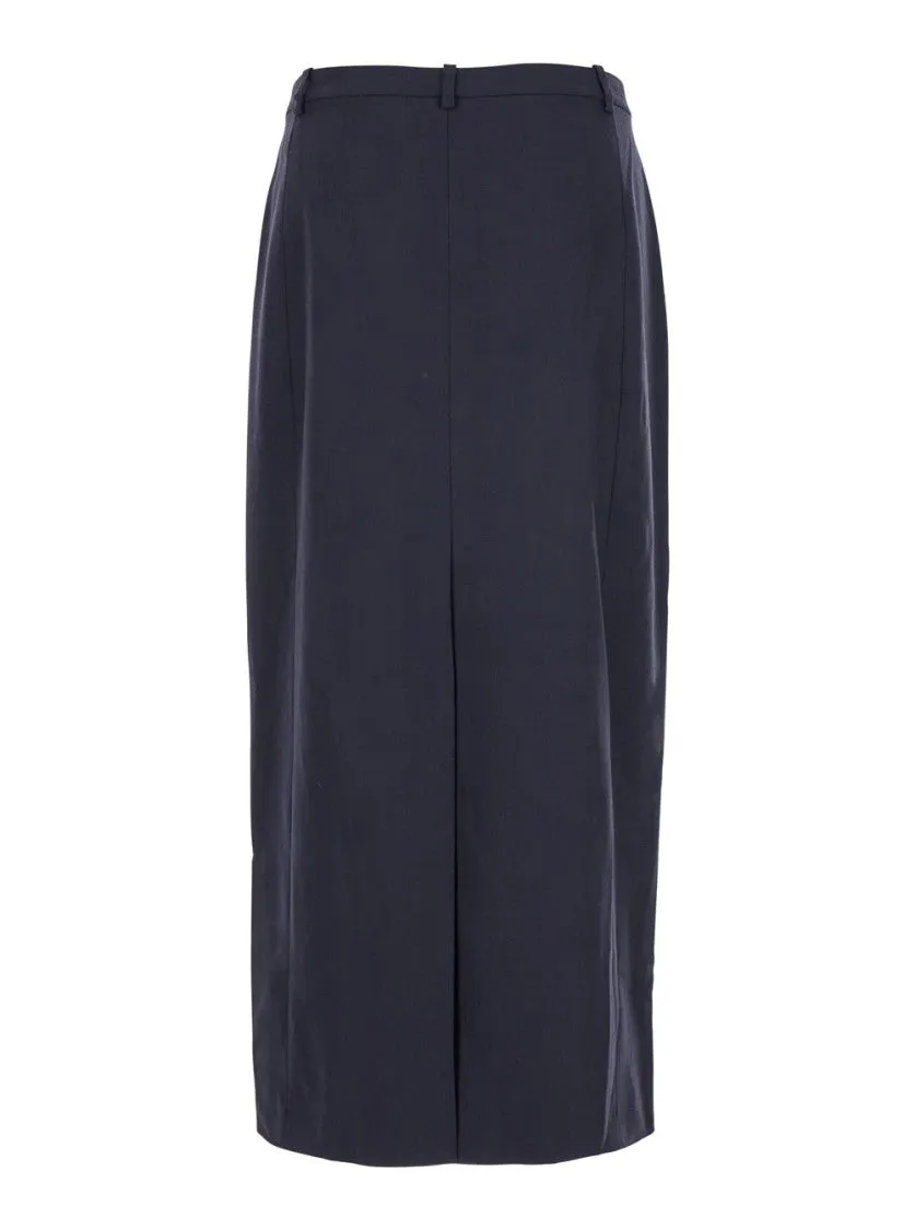 High-Waisted Midi Pencil Skirt In Wool