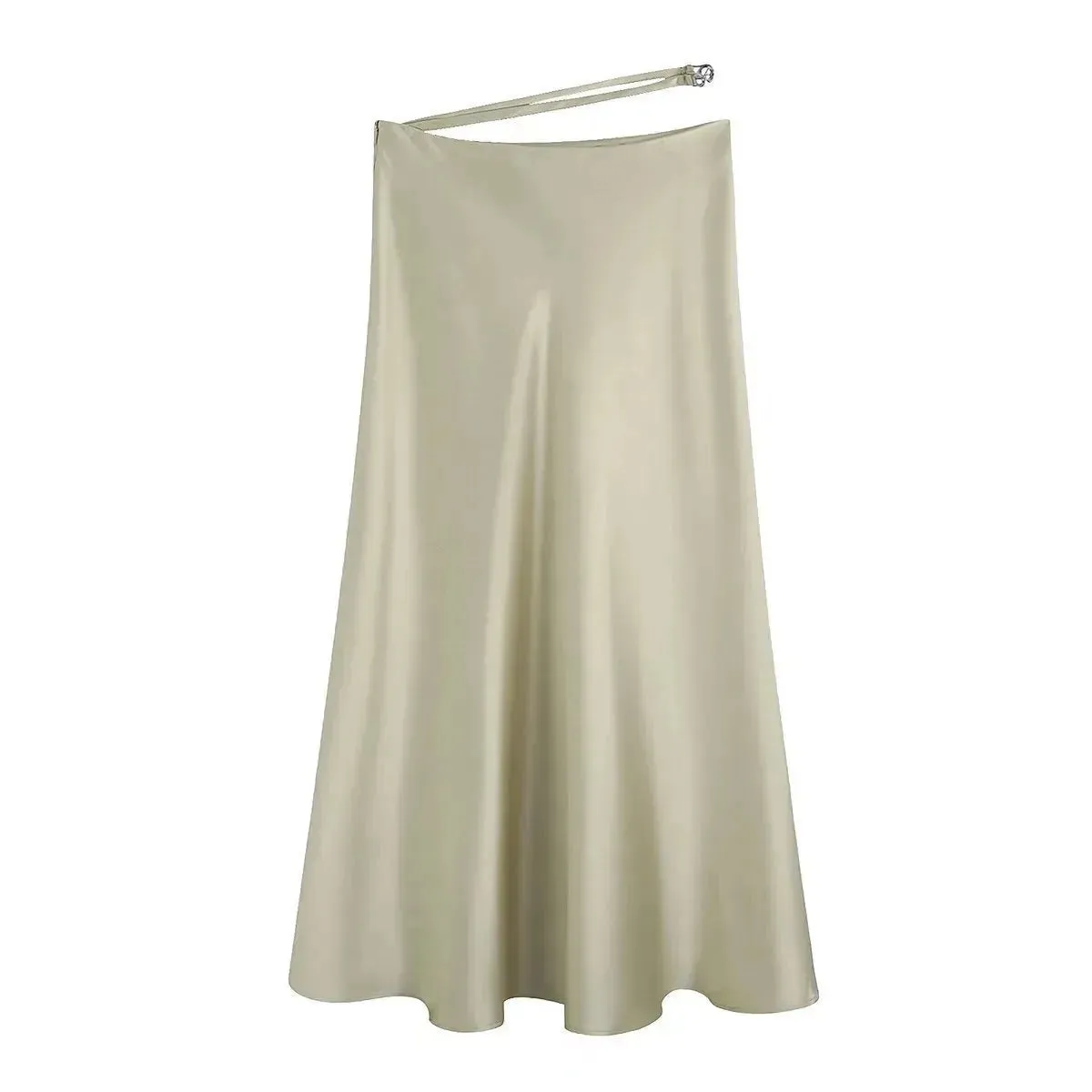High Waisted Midi Silk Satin Skirt