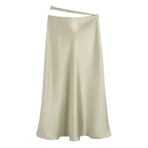 High Waisted Midi Silk Satin Skirt