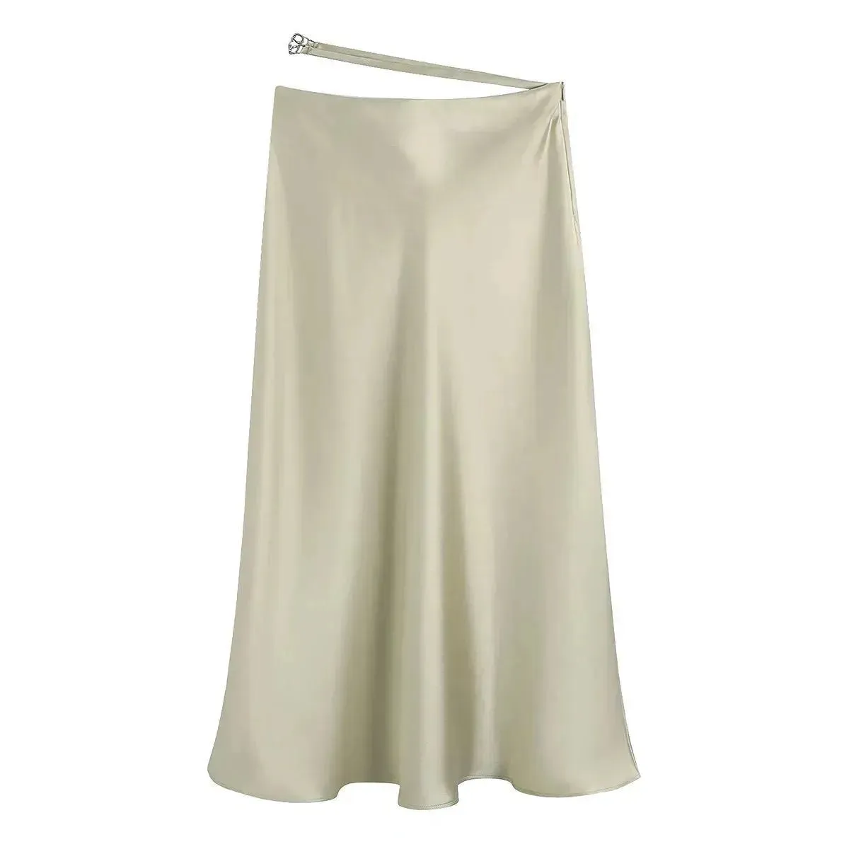 High Waisted Midi Silk Satin Skirt