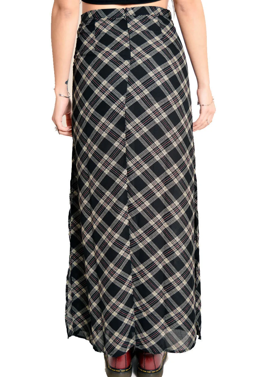 High Waisted Plaid Maxi Skirt