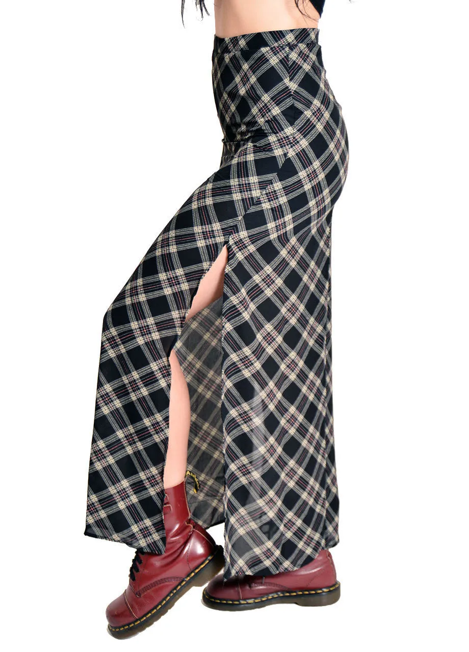 High Waisted Plaid Maxi Skirt
