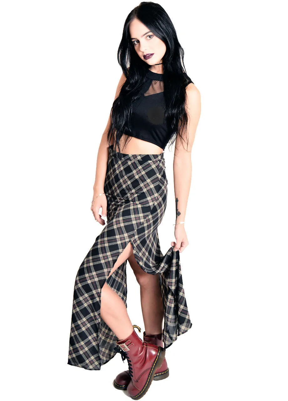 High Waisted Plaid Maxi Skirt