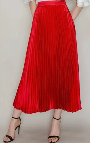 High Waisted Pleated Long Skirt