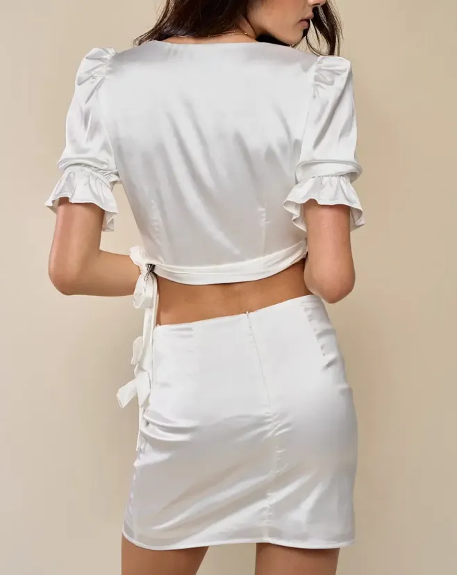 High Waisted Satin Bow Mini Skirt