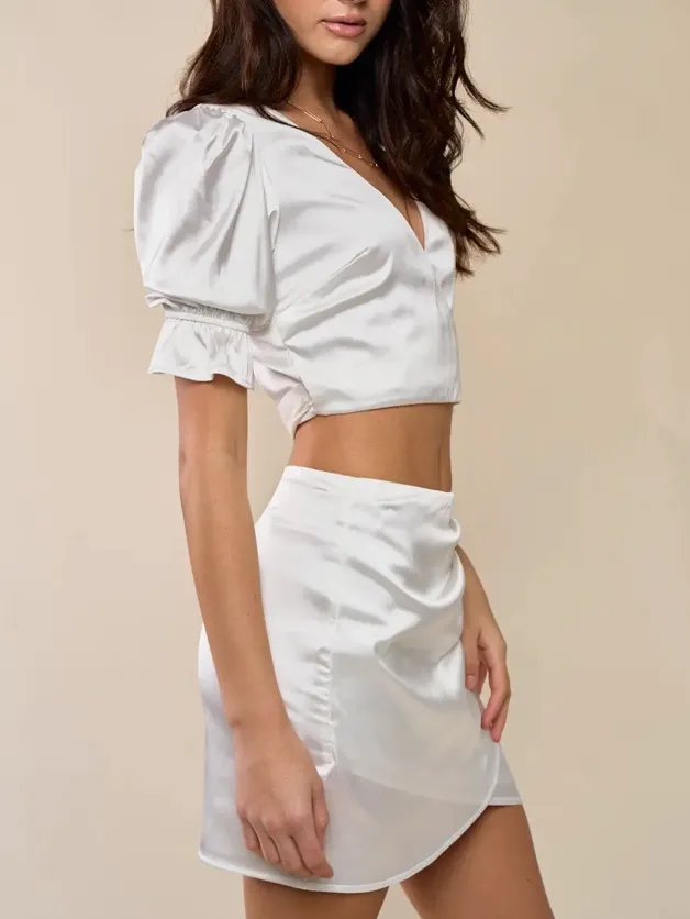 High Waisted Satin Bow Mini Skirt
