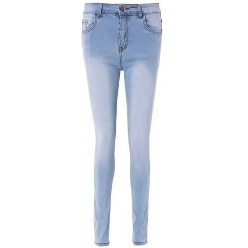 High Waisted Skinny Blench Wash Jeans - Light Blue 3xl